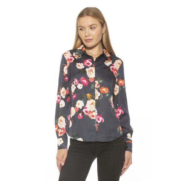 ALEXIA ADMOR Shirt Womens 8 Blue Cassidy Floral Button Long Sleeve Blouse Top - Picture 13 of 13